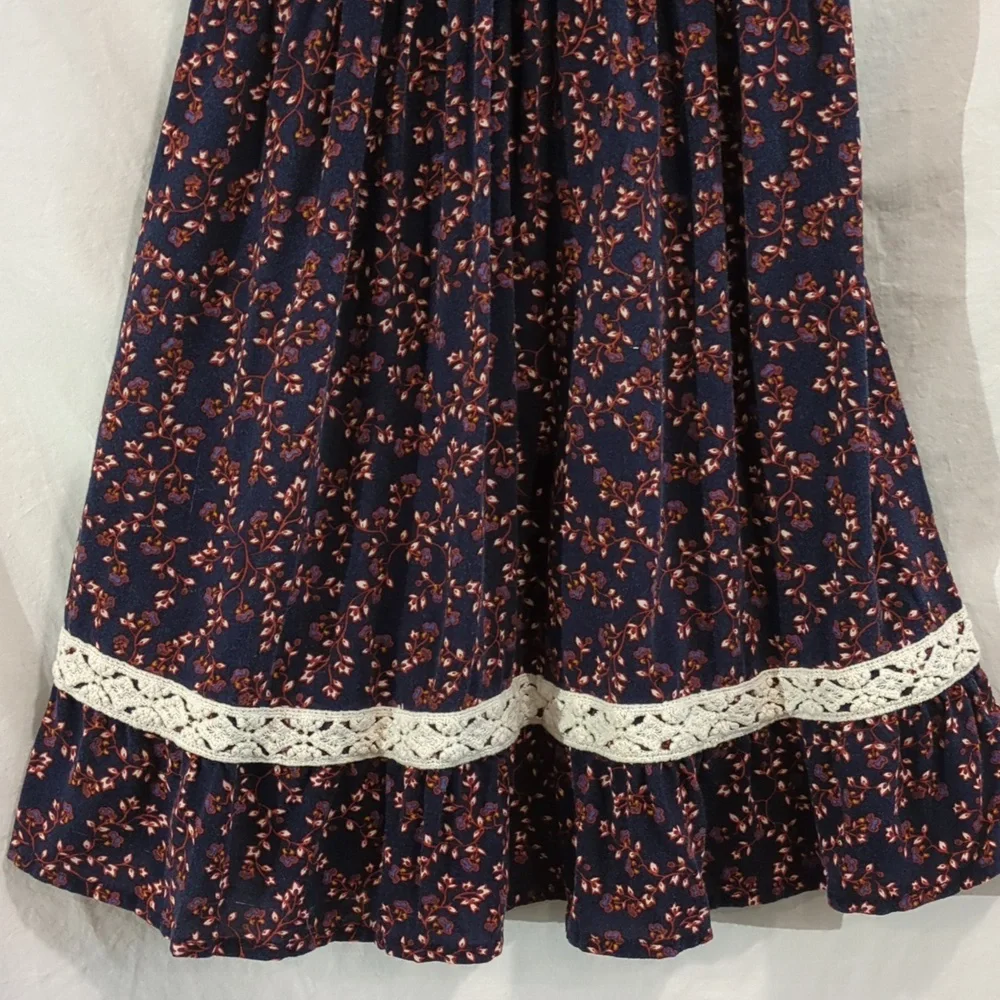 Art Class | Navy Floral Sundress Elasticized Bodice Flounce Lace | S
